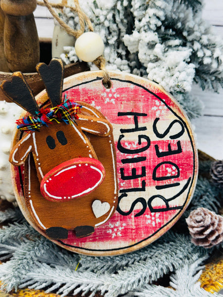Kids DIY Sleigh Rides Ornament Craft – Deer Wood Kit + Chalk Paint Set