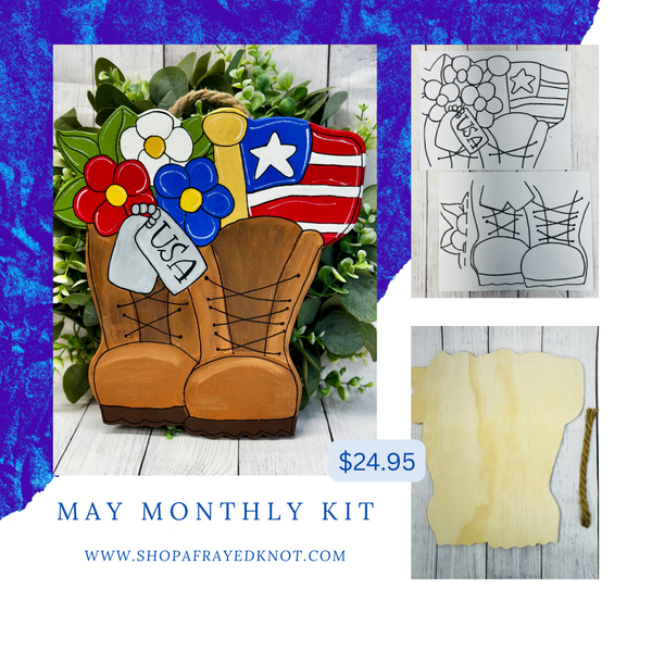 Military Boots Door Hanger May Monthly Wood Kit 2025